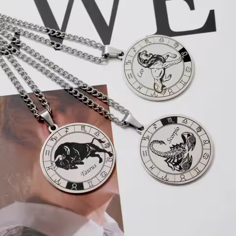 Women's 12 Zodiac Sign Necklace Men 12 Constellation Pendant Chain Choker Stainless Steel Necklace f