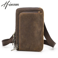 Hiram Crazy Horse Leather Men Shoulder Waist Packs Crossbody Phone Bags Small Travel Casual Bag for 