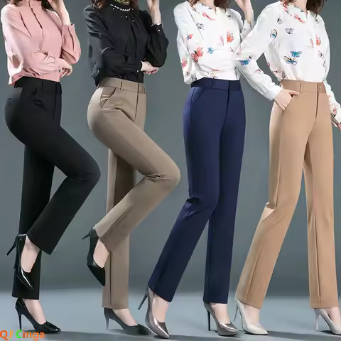 Stretch High Waist Trousers Women's Fashion Casual Pants Black Khaki Navy Blue Slacks Women Pantalon