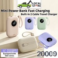 【SG Local】Mini Power Bank 20000mAh Fast Charging Built-in 2 Cable Travel Charger Battery Portable Po