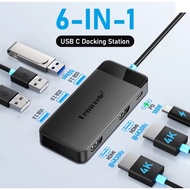 Lemorele TC122 6 in 1 100W docking station USB C hub 4K HDMI USB3.0 PD Multi Monitor Mac OS, Windows