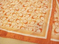 清倉大降價！全新正品美國名牌 COACH 經典桃橙色 LOGO 絲巾領巾方巾，下標就賣！免運費！