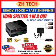 Hdm Splitter 1 in 2 Out 4K Input Output Two Dual Port Spliter Split Display Screen Hdcp Video With Audio Sound Adapter for Monitor TV Astro Powered 2160P 1080P Split Mirroring Hdtv HDM1 PC Nintendo Android TV Box Cable Ver 1.4 PS4 Power 1x2 Female