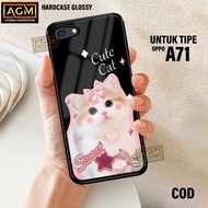 Oppo A71 Case - New Case Glossy casing Oppo A71hp [CUTE CAT Motif] - AGM Case softcase glass casing 