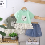 New Summer Children Casual Suit Kids Girl's O-neck T Shirt Denim Pants 2Pcs/set Baby Infant Fashion 