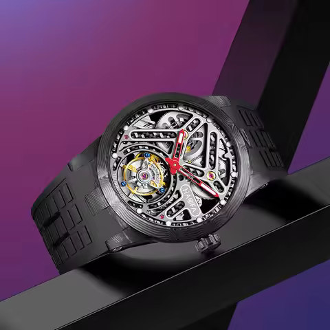Haofa Automatic Tourbillon Man watches Luxury Carbon Fiber Case Tourbillon Mechanical Skeleton Watch