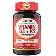 Plant-Based Vitamin D3 K2 Supplement Softgel - Vit D3 10000 Iu + Vitamin K2 Mk7 200 Mcg, Algae Omega