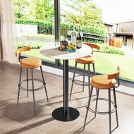 UNHO โต๊ะบาร์ โต๊ะกินข้าว ขาเหล็ก ไม่รวมเก้าอี้ ท็อปหินอ่อน 76/100CM Tall Marble Bar Table Dining Table