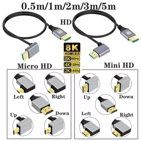 90 Degree Angle 8K 5K Micro HDMI To HDMI-compatible HDMI 2.1V Cable for TV PC Digital Camera Sony A6