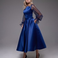 手工蕾絲婚紗、長袖禮服、藍色茶歇裙婚紗