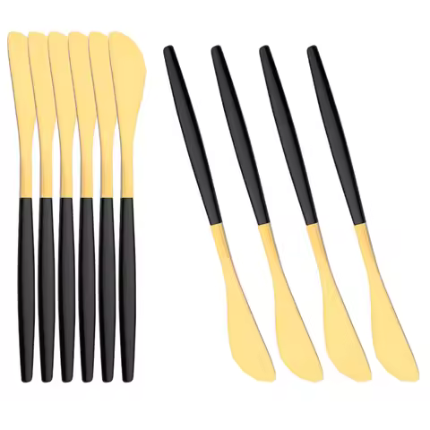 Stainless Steel Butter Knife Black Gold 10Pcs Cheese Dessert Jam Spreaders Cream Knifes Cheese Spatu