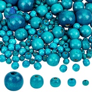 1set 1005pcs 5 styles Dyed Wood Beads Round Lead Free Dark Cyan 6-20x4-18mm Hole: 2-4.5mm 1005pcs/se