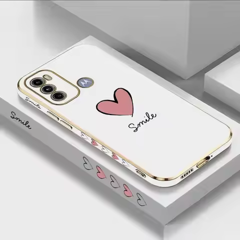 Big Red Heart Luxury Plating Phone Case For Motorola Moto G60 G50 G53 G52 G42 G30 G20 G22 G52 E20 G9