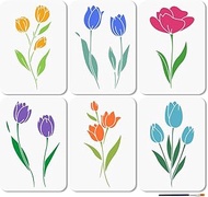MAYJOYDIY 6Pcs Tulip Flower Stencil Garden Blossoms Painting Stencils 11.7×8.3inch Reusable Bouquet