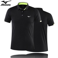 Mizuno เสื้อโปโลเคลื่อนไหวแขนสั้นเสื้อยืดชายแห้งเร็วกอล์ฟเทนนิสปิงปองการฝึกอบรมปกหลวม