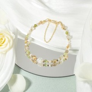 黃色玫瑰花 - 鈦晶 橄欖石 利比亞隕石 綠碧璽 白蝶貝 天然石手鍊