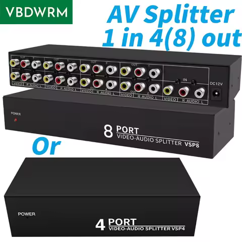 AV Splitte 1 in 8/4 out composite RCA Audio Video Splitter 4/8 way 3 RCA Splitter amplifier Distribu