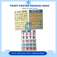 Package 3 Posters Of Educational Wall Learning To Know Hijaiyah, Numbers, And Alphabet ABC