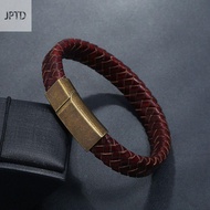 JPTD Simple Cool Streetwear Leather Fashion Jewelry Brown Color ic Clasp Handmade Braided Bangle Jewelry Accessories Leather Bracelet Punk Style Bangle Bangle
