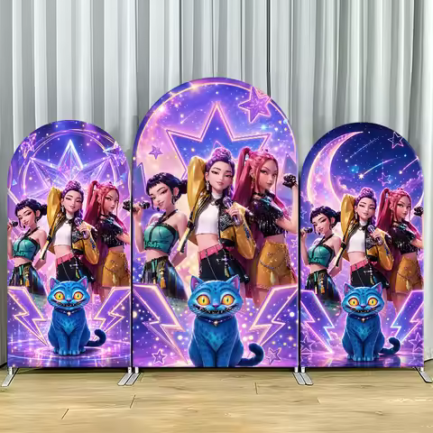 Kpop Demon Hunters Arch Backdrop CoverGirl Group Birthday Arched Banner, Spandex Elastic Photo Booth
