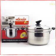 Nồi Hấp 2 Đáy inox Hoàng Gia (size 22 24 26 28 30cm)