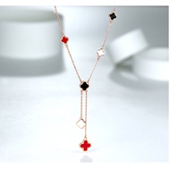 Four-Leaf flowers Clover Necklace Authentic AU750 Rantai Leher Bunga Emas 750 Tulen