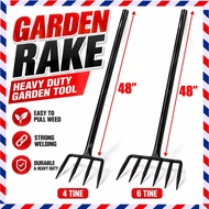 48” Heavy Duty Garden Rake Tool 4 Tine / 6 Tine Steel Grass Rake Weed Puller 草扒 除草耙 园艺工具