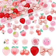 PH PandaHall 80Pcs 10 Styles Junk Case Charms Kit Pink Rose Resin Cabochons, Cute Slime Decoden Char