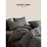 LOVEY COSY Korean Light Luxury 2025 New Style Cotton AB Side Black White Stripe Printing Simple Bed 