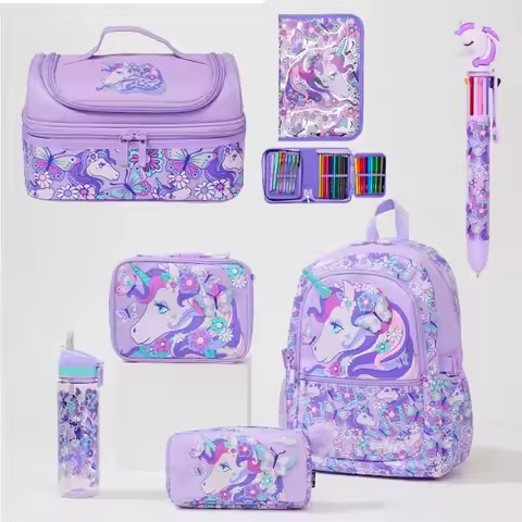 Unicorn Backpack Boy Girl Backpack Student Backpack Lunch Bag Pencil Case Schoolbag Student Gift