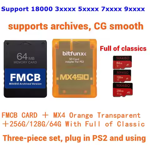 2026 PS2 MX4SIO TF/SD Card Adapter For PS2 FAT and Slim Consoles + FMCB Boot Card + 128G/64G SD Choo