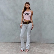 Pink Ribbed Tank With A Bold Butterfly Print And Lace Trim. A True 2YK Essential That Brings Early 2