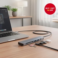 7-in-1 Type C USB Hub: 4K 30Hz Video, USB3.0, USB2.0, SD Card, TF Card Reader  7-dalam-1 Hub USB Typ