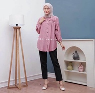 Luna Blouse Polo Linen Premium Kancing Depan / Atasan Wanita Kekinian / Blouse Polo Linen