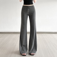 tracksuit woman seluar tracksuit perempuan American Retro Knitted Trousers - Casual Contrast Stripe 