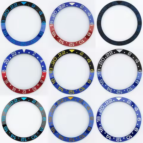 GMT Bezel 38-30.7mm Ceramic/Aluminium Tilting Luminescent 24/12 GMT Watch Bezel Inserts Into Watch A