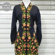 atasan kebaya encim bordir bunga size m-5l lengan panjang - hitam 3l