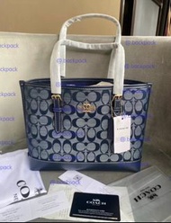 coach正品蔻馳mollie25香布雷藍色可肩背可手提斜挎托特4