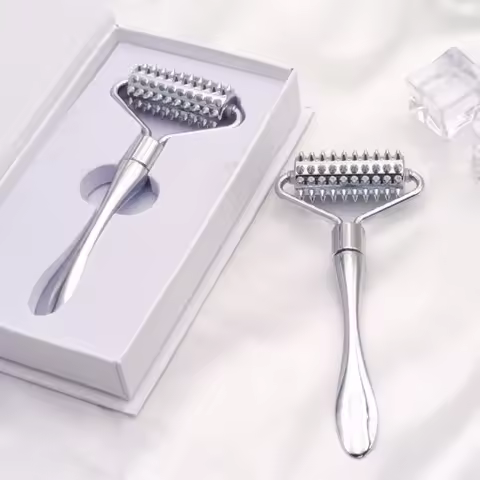 Zinc Alloy Microneedle Roller Facial Wrinkle Remover Manual Massager Micropin Skincare Beauty Tool D