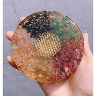 Natural Crystal Crushed Stone Five Elements Base 9.5cm Golden Wood Water Fire Soil