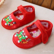 MHBaby Handmade Red Soft Bottom Onitsuka Tiger Shoes Baby 100 Days Five Poison Cloth Shoes Full Moon Pig Head Pumps Non