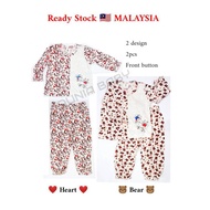 2pc Top + Pant Baby Night Wear Cotton Comfortable Front Button Easy Cute Heart Bear design