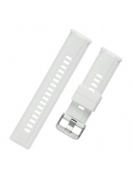 1入組中性款白色時尚光滑柔軟透氣防水快拆矽膠錶帶，矽膠不鏽鋼扣子，適用於華為智能手錶，錶帶寬度18mm / 20mm / 22mm