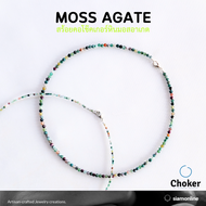 CHOKER สร้อยคอ หินแท้ มอสอาเกต แบบเจียเหลี่ยม เลือกขนาดเม็ดหิน และความยาวได้ โชคเกอร์ หิน moss agate by siamonlineshop
