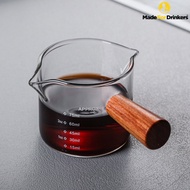 Wooden handle double mouth milk cup coffee cup glass milk cup espresso glass coffee measuring cup 100ml / LavaHotDeal