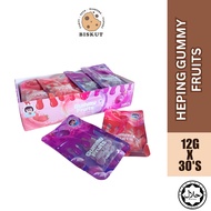 Hepin Gummy Fruits Soft Candy Strawberry + Grape Flavor ( ±12G x 30Pcs )