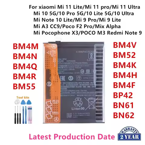 100% Orginal BM4M BM4N BM4Q BM4R BM55 BM4V BM52 BM4K BM4H BM4F BP42 BN61 BN62 Battery For Xiaomi Mi 
