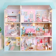 9in1 Wooden Dollhouse Miniature Building Model Room Box Diy Doll House Kit With Furniture Assemble Toy For Children Adult Gifts