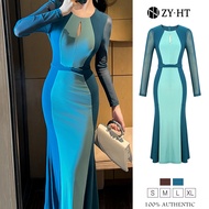 ZY.HT EraVogue เดรสผู้หญิง เดรสสีฟ้า สีน้ำตาล เดรสแขนยาว เดรสหางปลา เดรสไฮโซ เดรสออกงาน เดรสไปงานแต่