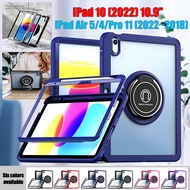 For iPad 10 (2022) 10.9" iPad 10th Gen Pro 11 2022 2021 2020 2018 Air 5 4 Fashion Shockproof Tablet Case 360° Rotating Stand Full Body Protection 2 in1 Detachable Frame Clear Cover